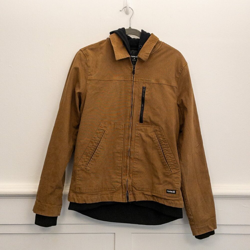Hurley Canvas Workwear Jacket with Hooded Lining Men's Size M Brown Coat - Picture 2 of 7